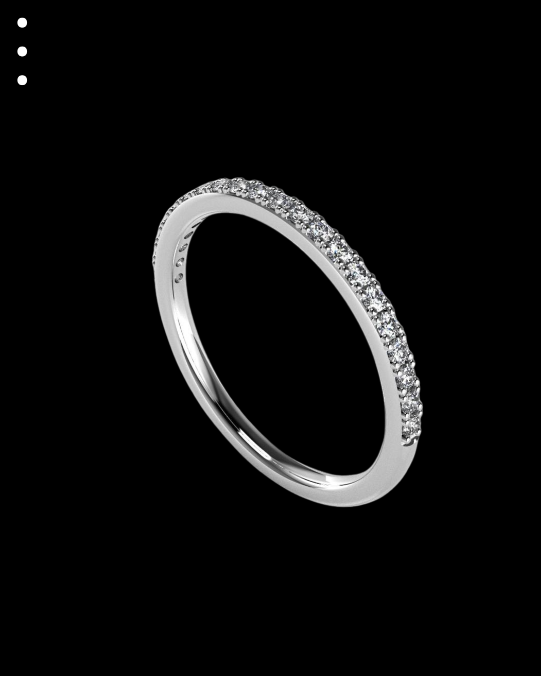 Silver ring with small diamonds on a black background