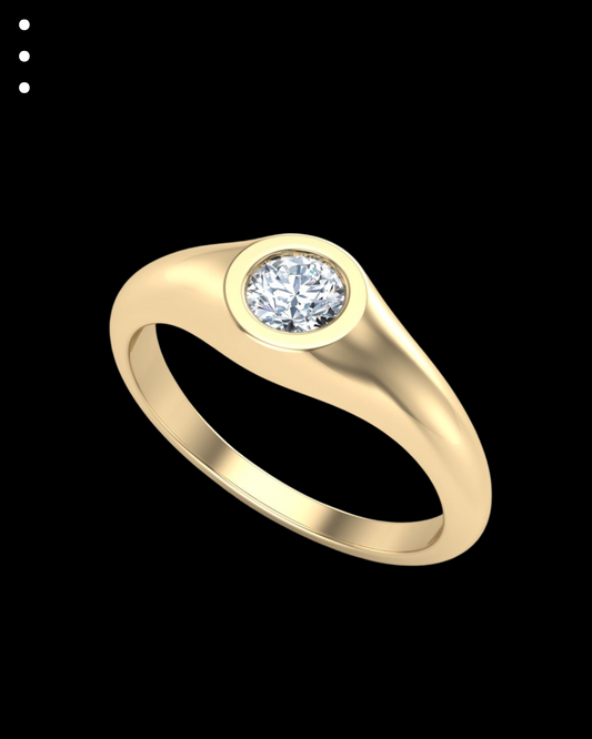 Gold ring with a diamond on a black background