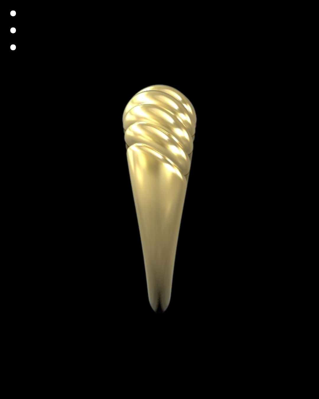 Gold tooth-shaped object on a black background