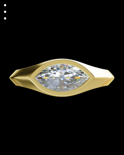 33° 33’03” Bold Marquise Tapered Bezel Set Engagement Ring