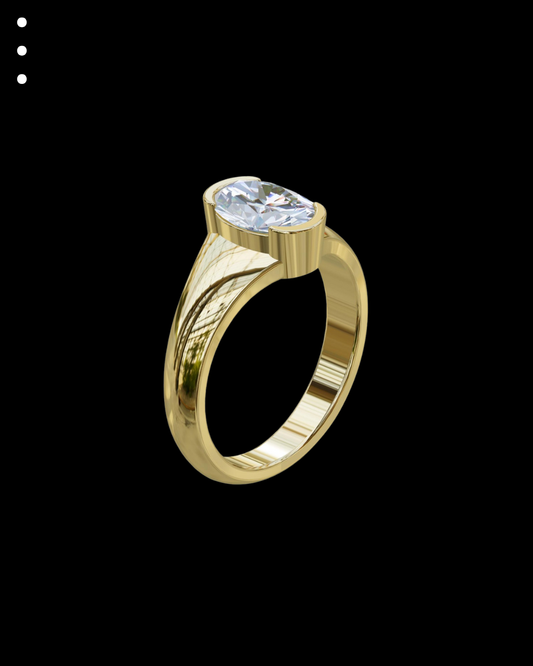 Gold ring with a large diamond on a black background