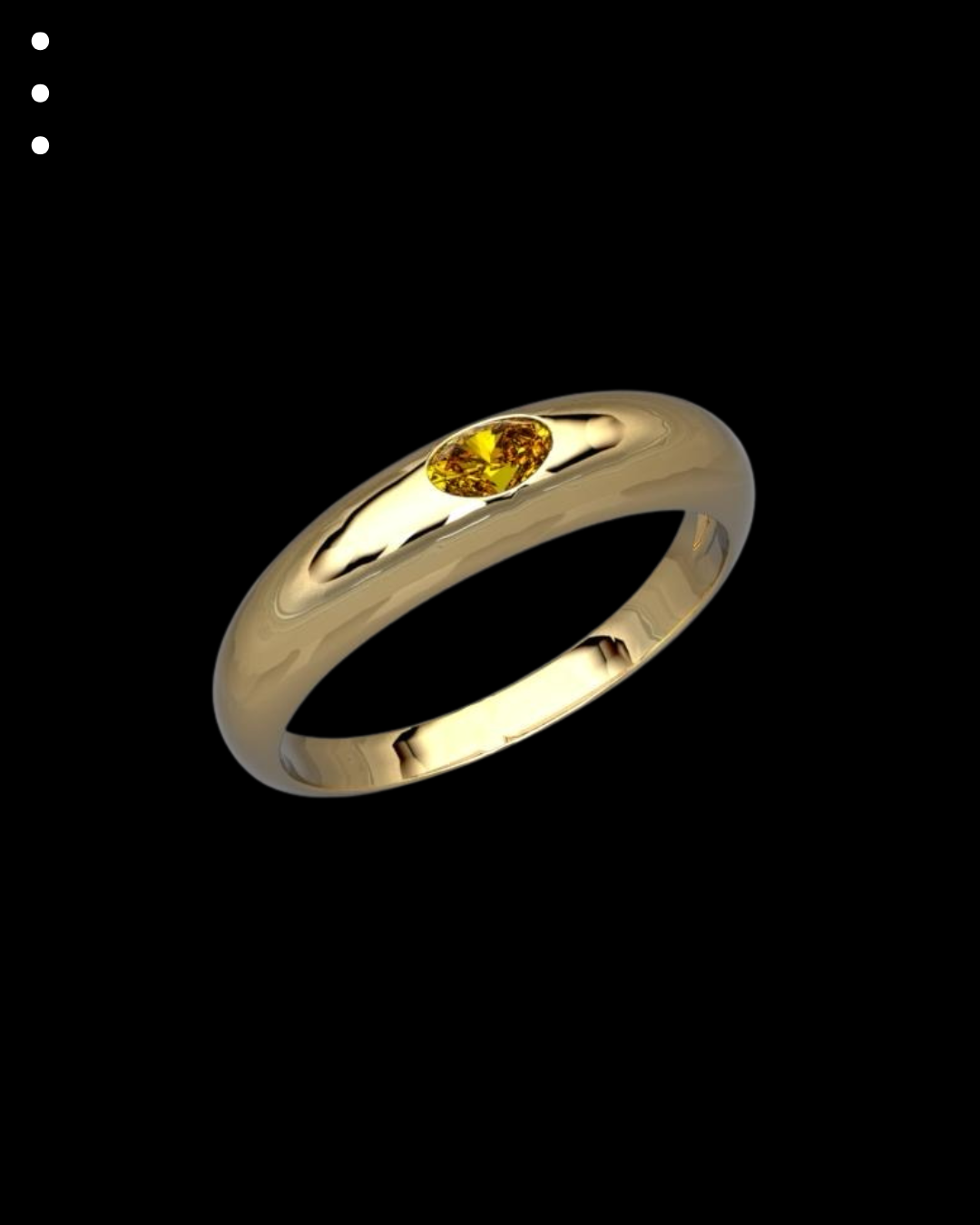 Gold ring with a yellow gemstone on a black background