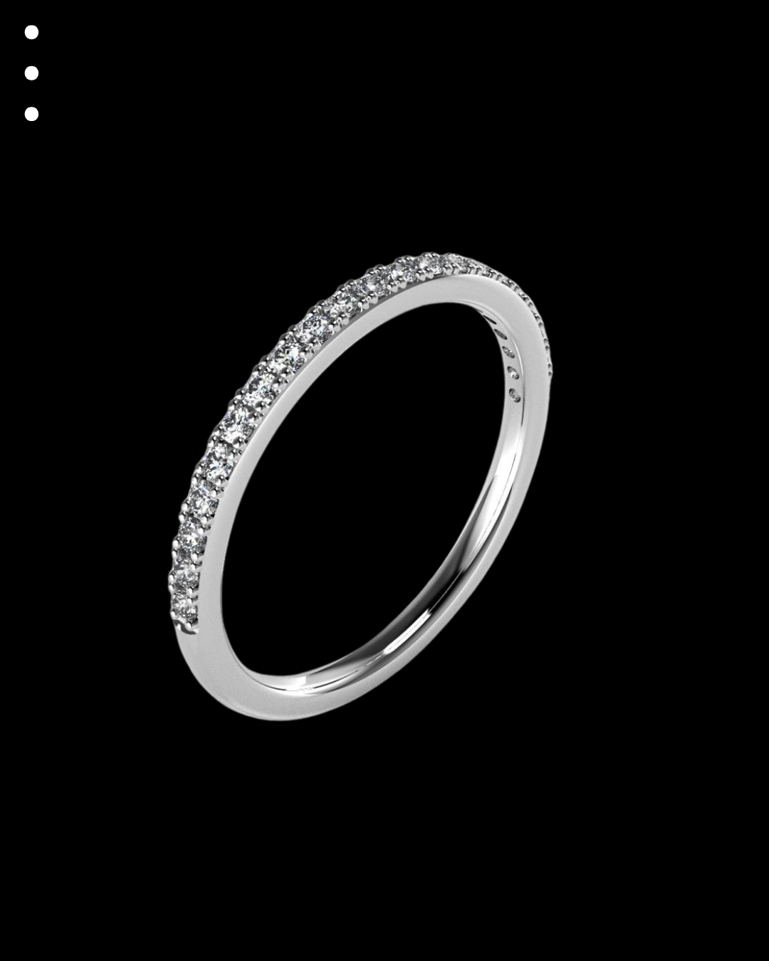 Silver ring with small diamonds on a black background