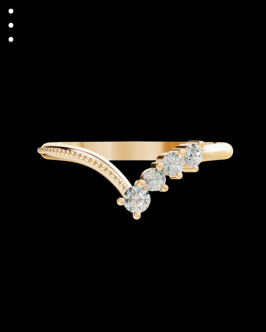 Yellow gold ring with diamond accents on a black background