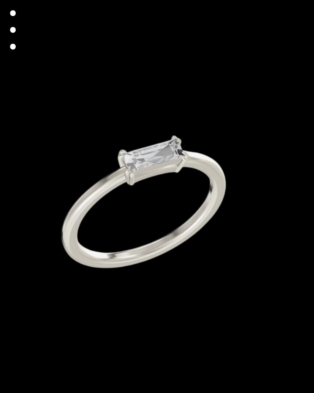 Silver ring with a rectangular diamond on a black background