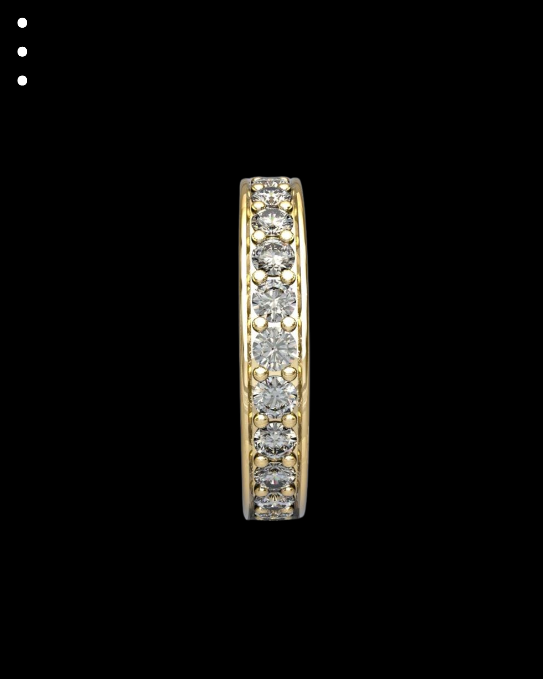 Gold ring with embedded diamonds on a black background