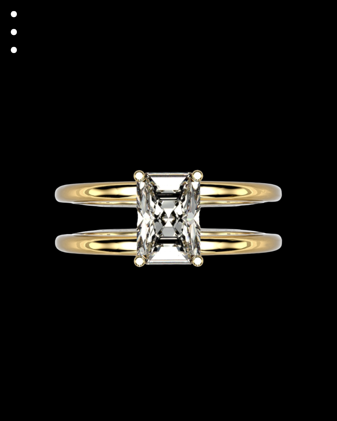 Gold ring with a central diamond on a black background